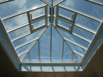 Internal view of our HWL Rooflight system. double glazed with hytherm self cleaning double glazed units. The roof light has been constructed with 4 electric opening roof vents with climate control opening 